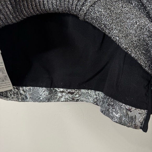 3.1 Philip Lim Metallic Silver Black Brocade Ribbed Knit Cap Sleeve Blouse Top - Picture 13 of 13